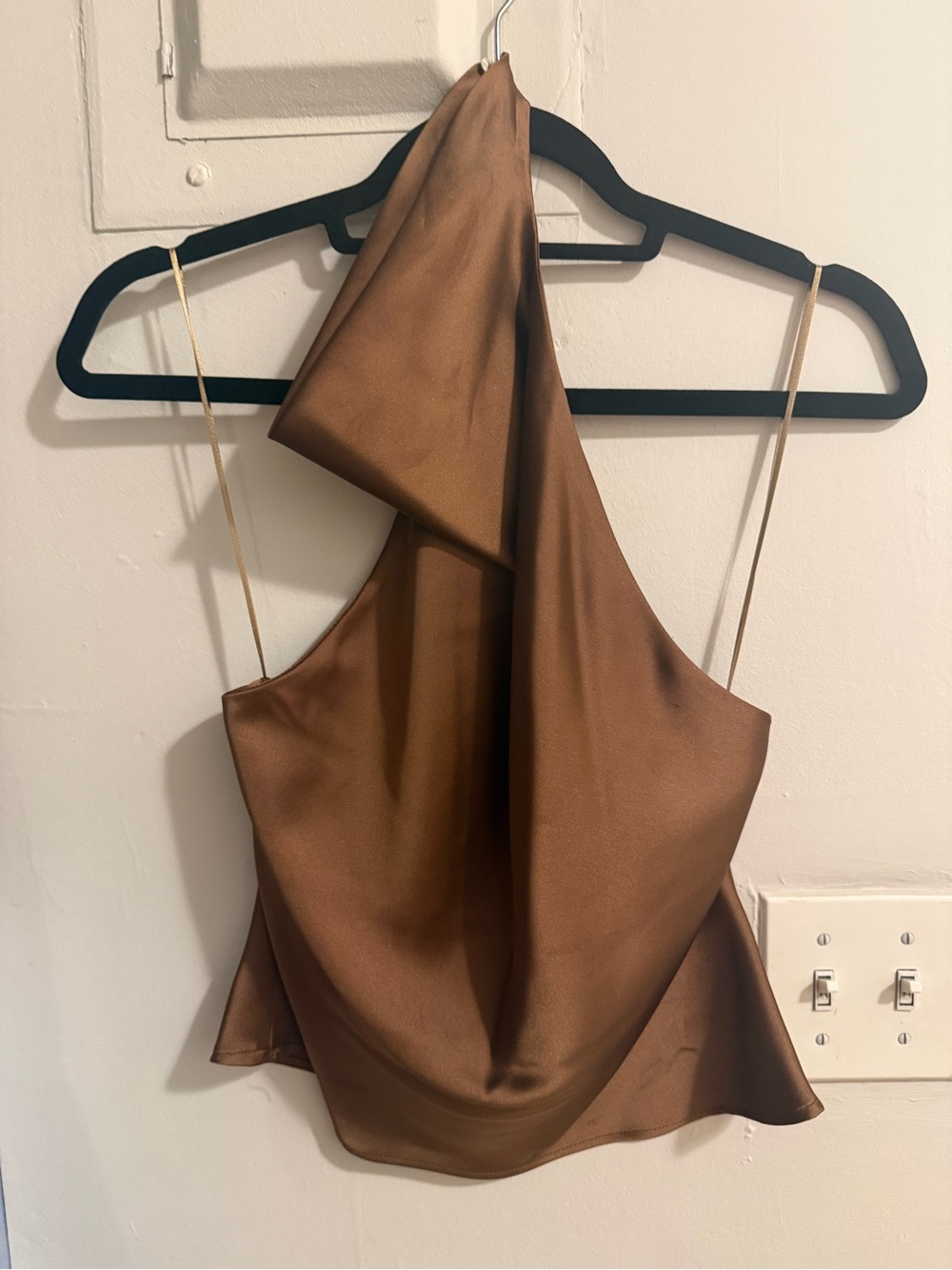 Zara Draped halter Satin Tank in Copper Brown